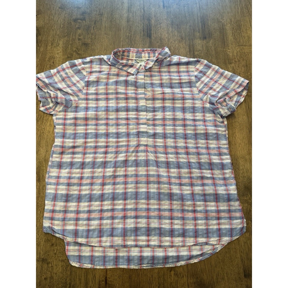 LL Bean Women's Small Plaid 1/2 Button Up Shirt Size Small Short Sleeve